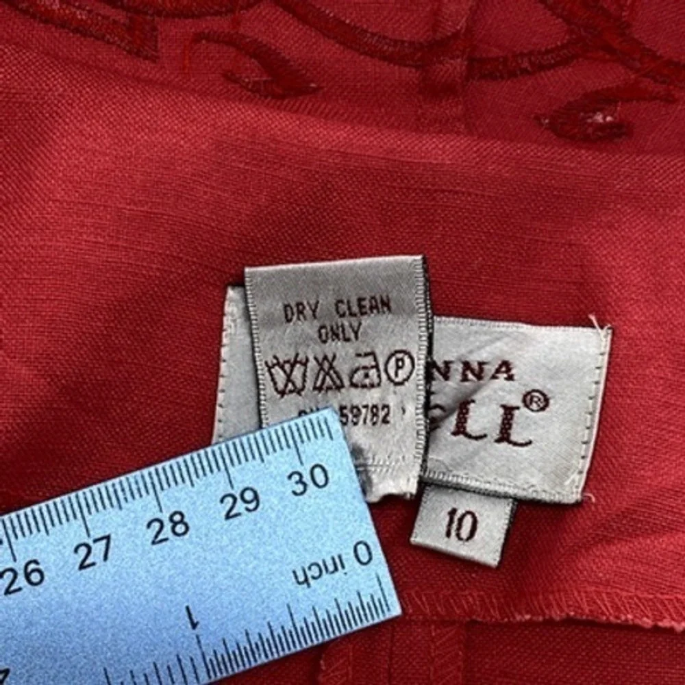 Adrianna Papell Jacket Womens 10 Red Linen Blend Open Front Embroidered - Picture 5 of 9